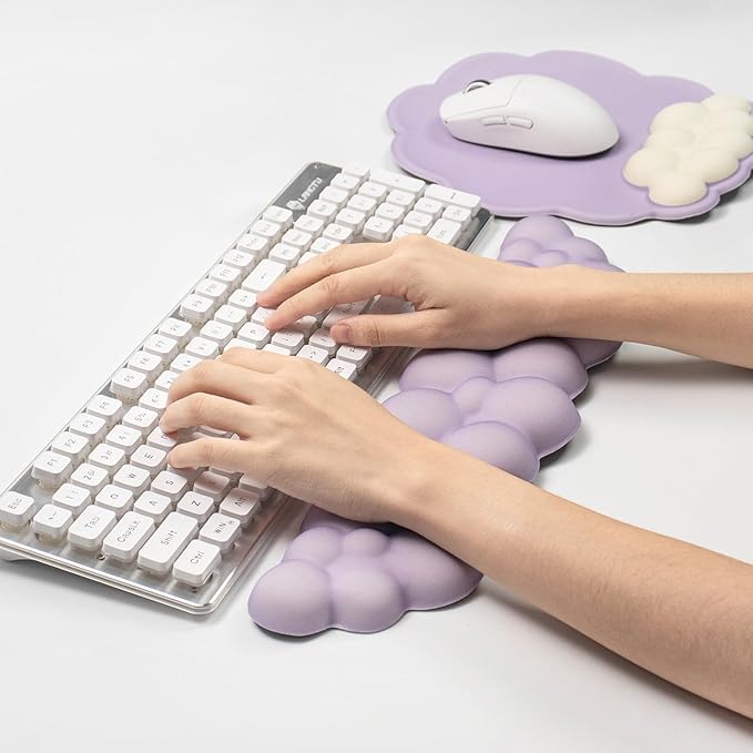 Memory Foam Keyboard Wrist Rest &amp Mouse Pad Set - Ergonomic Support for Laptop Mac &amp PC Cute Purple Cloud Design Non-Slip Base for Typing Gaming Pain Relief Comfortable Office Desk Must-