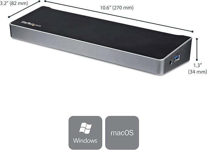 StarTech.com USB-C Triple Monitor Docking Station for MacBook Pro / Air M1 M2 M3 M4 &amp Windows Universal 4K HDMI DP Dock Thunderbolt Compatible 60W Laptop Charging - TAA Black &amp Space Gray
