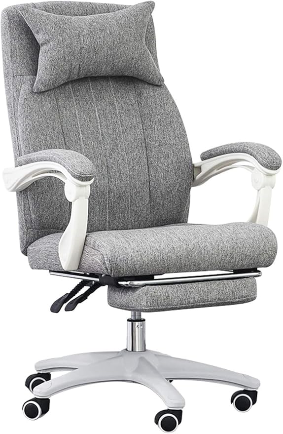 Gaming Chair Executive Office Computer Desk Chair Linkage Recliner with Headrest and Retractable Footrest (Color : Grey)
