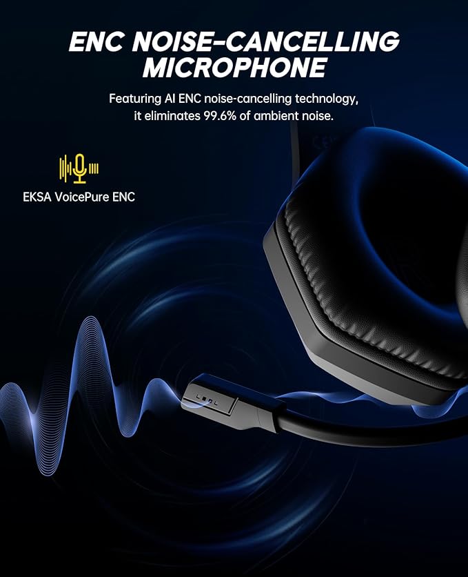 EKSA 2.4GHz Wireless Gaming Headset for PS5PS4PCSwitchMobileMac Bluetooth Gaming Headphones with ENC Microphone RGB 20ms Latency 120H Battery 7.1 Surround Sound Headset 3.5mm Audio Cable