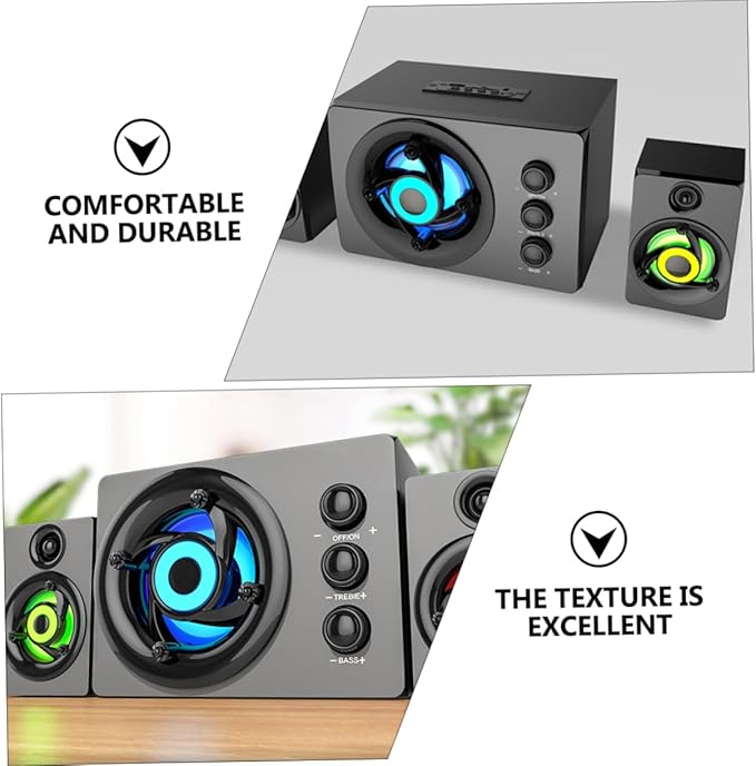 1Set Wooden Multimedia Subwoofer Speaker System Powered Desktop Loudspeaker Box for Laptop and Sound Enhancement