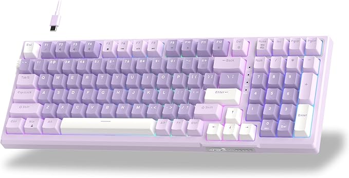 MageGee SKY98 Mechanical Gaming Keyboard 96% Gasket Hot Swappable Wired Custom Creamy Keyboard with 5-Layer Sound Dampening RGB Backlit NKRO for Win/Mac (Violet Violet Switch)