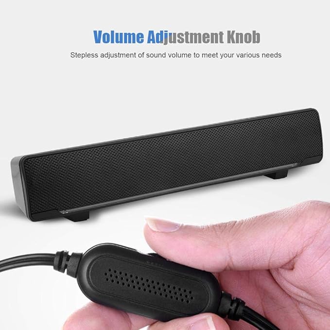 Bewinner USB Wired Soundbar 3.5mm Stereo Soundbar Music Player Bass Surround Sound Box for Desktop Laptop TV Smartphone Tablet PC MP3 MP4 Portable Subwoofer Home Audio Speakers(Black)