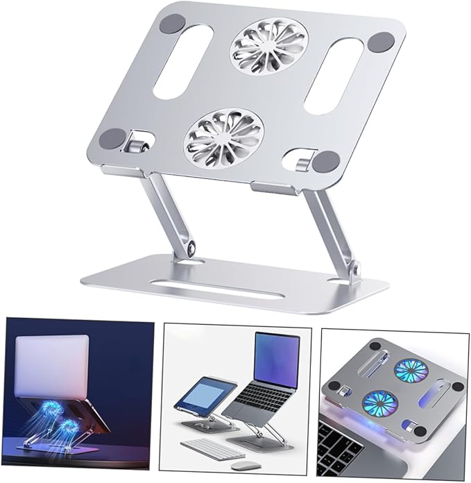 MERRYHAPY Aluminum Laptop Cooling Pad 2 Fans Strong Wind Quiet Laptop Cooler Ventilated Stand for 17.3 Inch Notebook