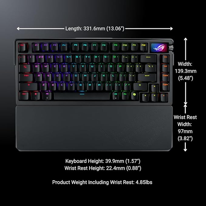 ASUS ROG Azoth Extreme Wireless Mechanical Gaming Keyboard – 75% TKL ROG NX Snow Linear Switches PBT Keycaps Aluminum Chassis Carbon Fiber Gasket Mount Color OLED Screen PC/Mac Support - Black