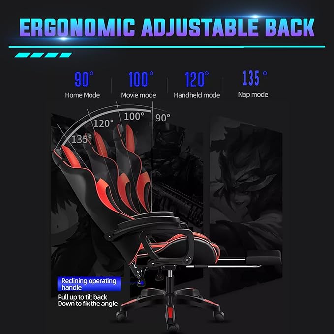 Massage Gaming Chair with Footrest Video Game Chair with Speakers and RGB LED Lights Ergonomic Pro High Back Computer Chair with Headrest &amp Lumbar Support Height Adjustable Office ChairWhite
