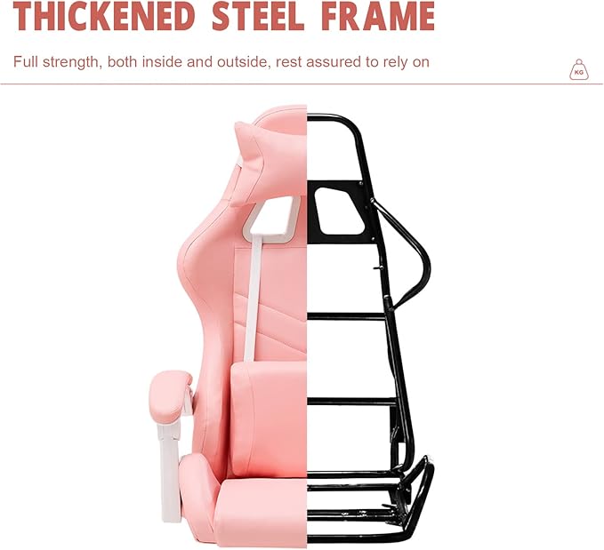 Cute Gaming Chair with Footrest High Back Video Game Chairs Kawaii PU Leather Gamer Chair with Lumbar Support and Headrest Computer Chair for Girls Adults &amp TeensPink