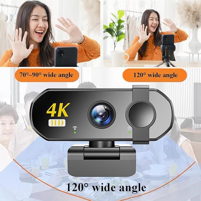 GIZNXBA 4K Webcam with Microphone for Streaming Video Calling Noise-Cancelling Mic HD Auto Light Correction Clear Audio Privacy Cover Wide Field of View for Pc