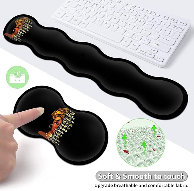 Large Mouse Pad with Wrist Support Ergonomic Memory Foam Keyboard Wrist Support &amp Non-Slip Mouse Wrist RestExtended Gaming Mouse Padsfor Laptop Office Desk Mat African Art Black Queen Anime Patt