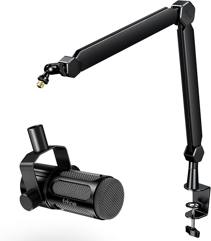 FIFINE XLR Dynamic Microphone with Boom Arm Stand Set Heavy Duty Metal Built with Mid BoostLow-Cut FilterCable Management Compatible with Audio InterfaceMixer for PodcastRecording (Tank1+BM66)