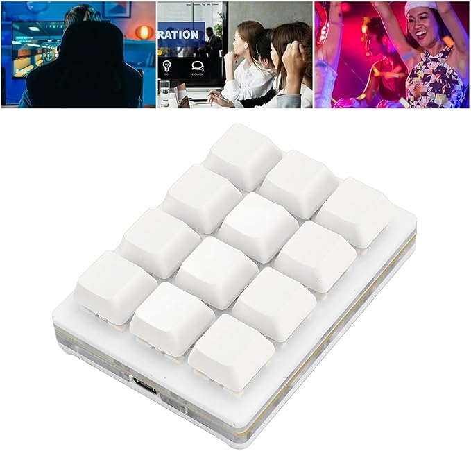 ciciglow 12 Key Mechanical Gaming Keyboard One Handed Programmable Mechanical Keyboard USB Wired and Hot Swappable RGB Macro Keyboard Plug and Play Multifunctional Red Switch (White)