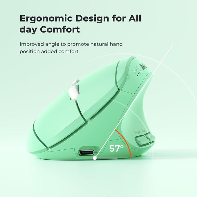 MEETION Ergonomic Wireless Mouse Bluetooth Vertical Rechargeable Mice 4 Adjustable DPI 800-2400 Bluetooth 5.2+5.2+USB Mouse for Windows/Mac for Laptop/PC/Desktop/Computer/iPad -Green