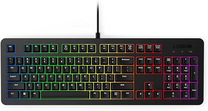 Lenovo Legion K310 RGB Wired Gaming Keyboard - Ultra-Fast Reaction Time with Tactile Keys Quiet Key Membrane Switches Silent Operation RGB Illumination - Water Resistant &amp Compact Design