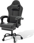 MoNiBloom Gaming Chair with Footrest High Back Video Game Chair with Headrest &amp Lumbar Support Height Adjustable Leather Swivel Computer Chair for Adult Teen Office or Gaming Black