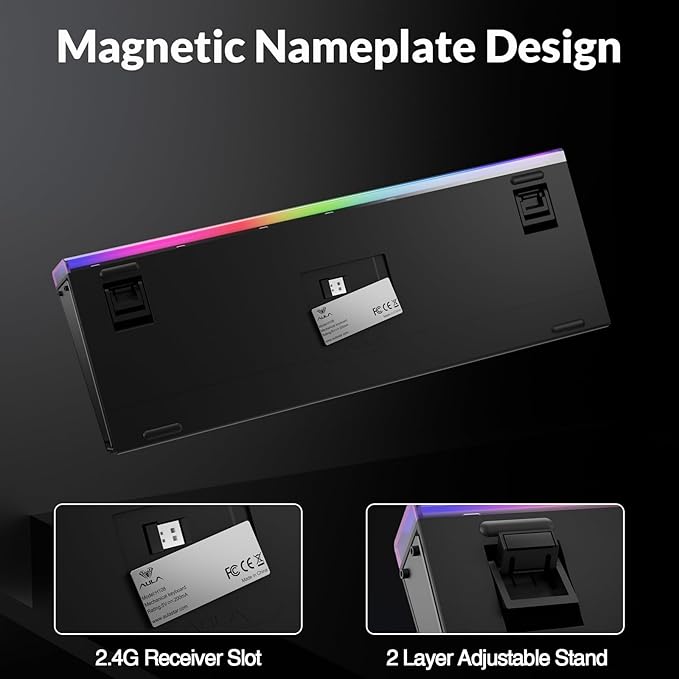Aula H108 Wireless Mechanical Keyboard Hot Swappable Silent Keyboard Full Size Keyboard with Number Pad Gasket Structure RGB Backlit Computer Gaming Keyboard with PBT Keycaps for PC/Office