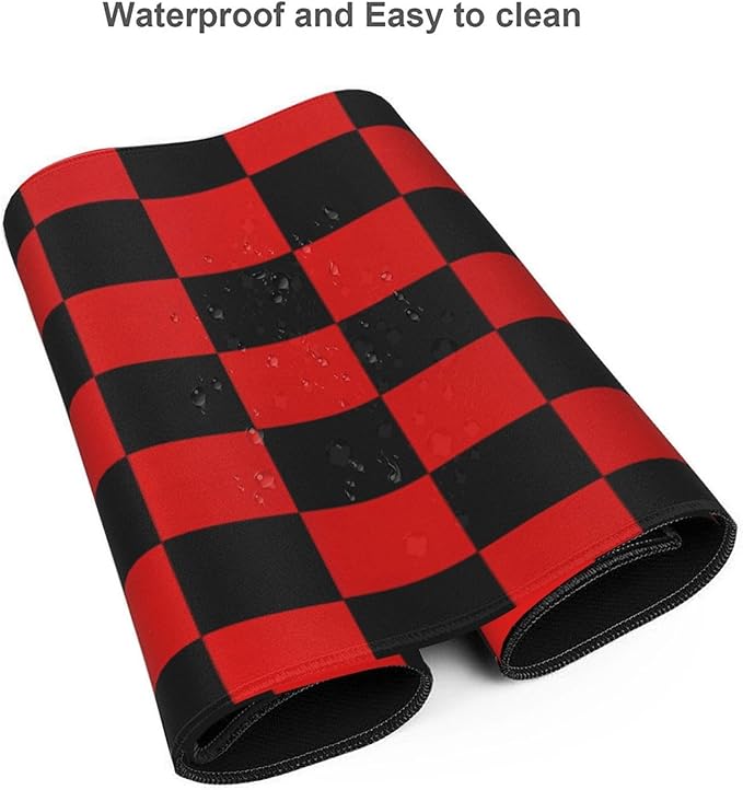 Black Red Checkered Mouse Pad Large Desk Mat for Keyboard and Mouse Non-Slip Gaming Mousepad Office Desk Accessories for Computer 35.4x15.7Inch
