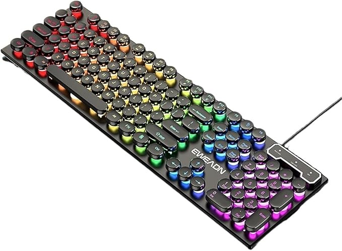 104 Key Backlit True Mechanical Feel Keyboard Wired Gaming Keyboard Illuminated Retro Keyboard Gaming PC Laptop Office(Black with RGB Light)