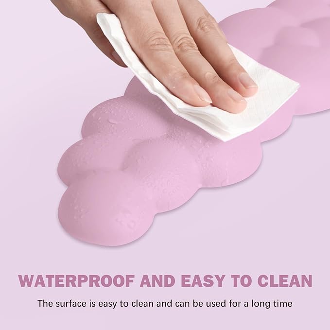 Cloud Keyboard Wrist Rest and Mouse Pad with Wrist Support Set Ergonomic PU Leather Mouse Pads Pain Relief Memory Foam Non-Slip Mousepad for ComputerLaptopPink