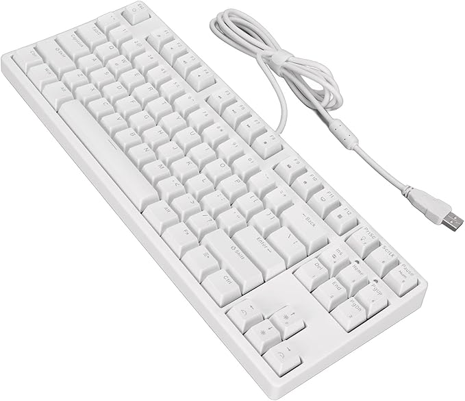 Mechanical Gaming Keyboard 87 Key Wired Stepped Ergonomic Design Keyboard White Light Compact PC Keyboardwith Blue Switches (White)