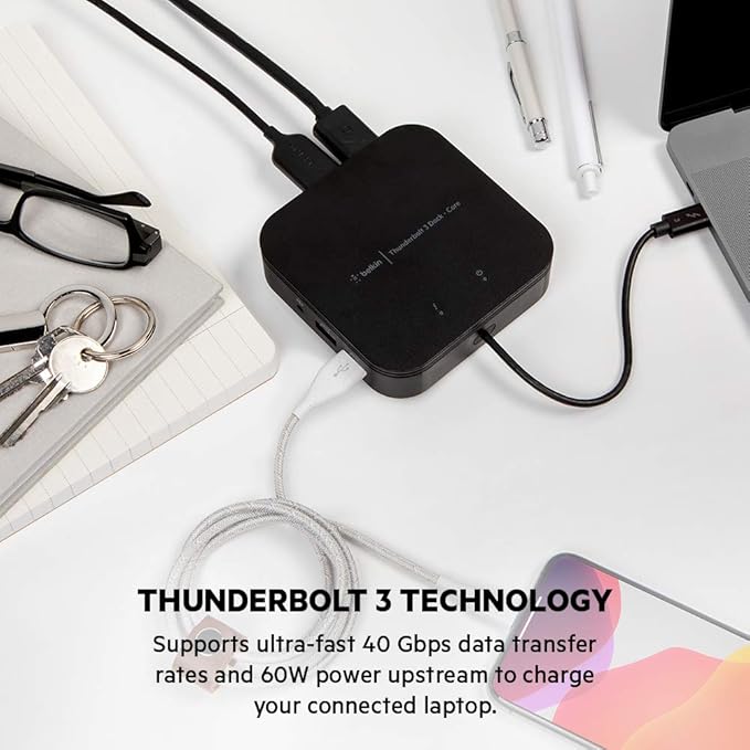 Belkin Thunderbolt 3 Dock Core With Thunderbolt 3 Cable - Usb C Hub - 7-In-1 Docking Station For Macs &amp Windows 60W Upstream Charging With Gigabit Ethernet Displayport &amp Audio Ports