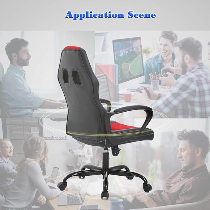 BestOffice Office Chair PC Gaming Chair Cheap Desk Chair Ergonomic PU Leather Executive Computer Chair Lumbar Support for Women Men (Red)