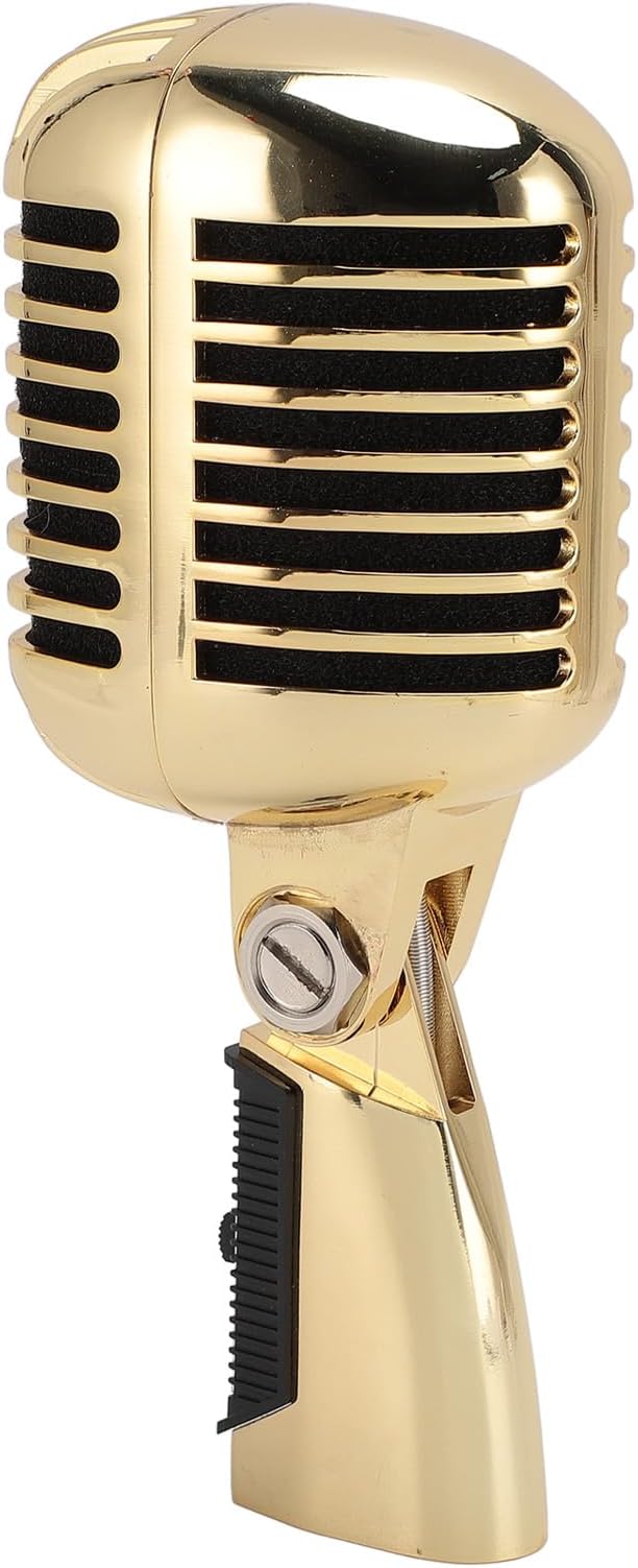 CHICIRIS Vintage Dynamic Microphone with Rack for Flexible Positioning in Karaoke Parties (Gold)