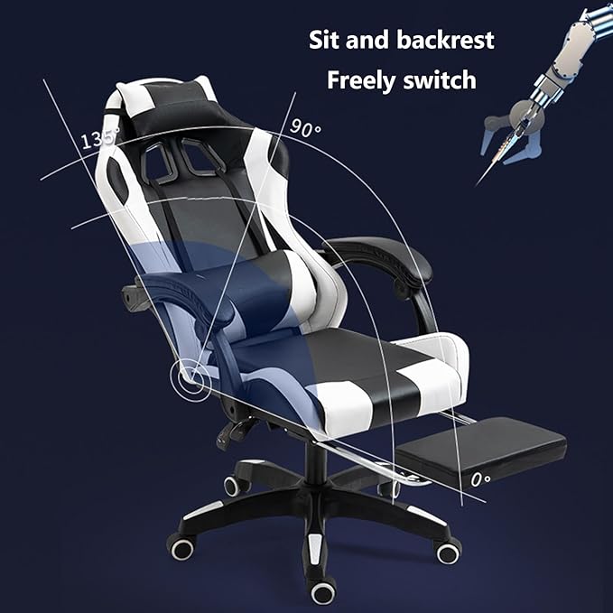 Gaming Chair Office Chair High-back Ergonomic Video Game Chairs with Footrest and Lumbar Support Height Adjustable Racing Style Computer Chair with Swivel Seat and HeadrestOne Size Black