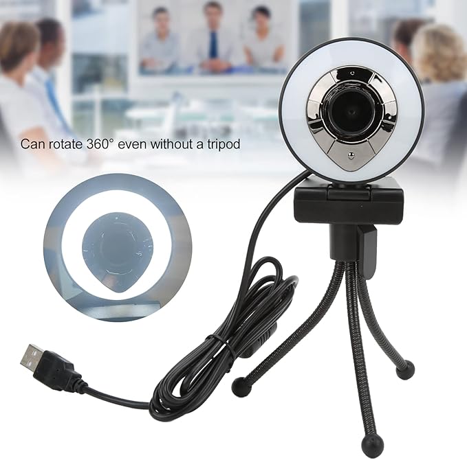 1080P HD Web Camera USB2.0 Autofocus White and Warm Fill Light Desktop Laptop Webcam - Clear Video 360 Degree Rotation Video Calling for PC and Conferencing