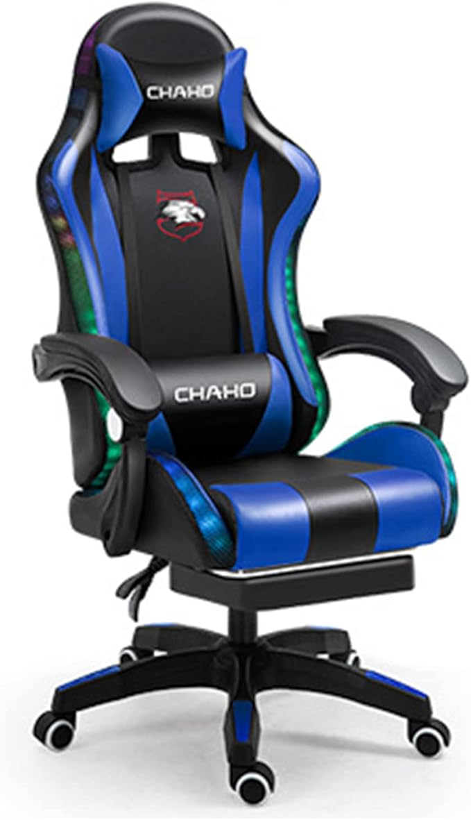 Gaming Chair with footrestGamer Chair with 200lb Capacity for Adults and Teens Racing Style Computer Chair with Headrest and Lumbar Support (BlueAudio&ampLighting)