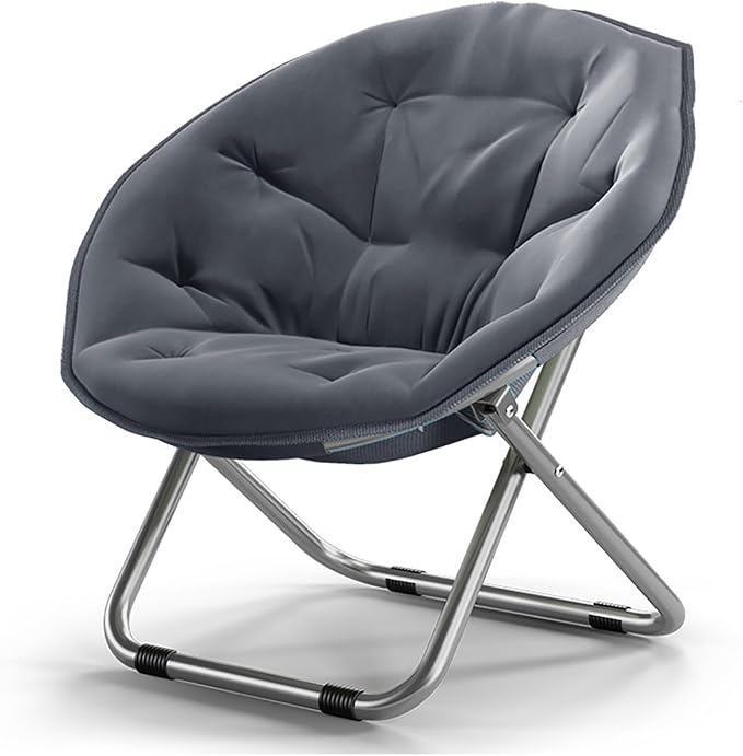 NaKeah Saucer Chair Foldable Oversized Lounge Chair Metal Frame Moon Chair for Bedroom Living Room Reading Gaming Room Soft Lazy ChairF