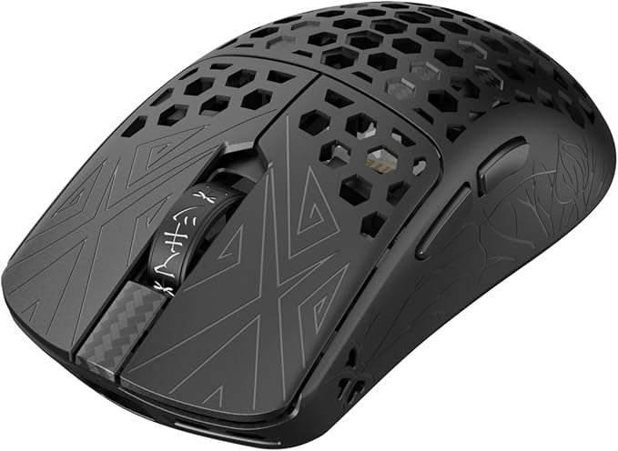 Tenko ARBITER Akitsu Medium Carbon Fiber Gaming Mouse - Ultra-Light 40g Wireless 8K Polling 30K DPI PIXART 3950 Sensor 60Hr Battery LCD Receiver Display - Black