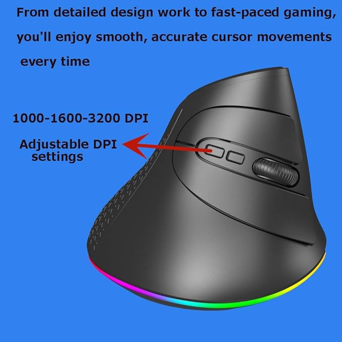 Wireless Mouse Bluetooth Rechargeable Dual Mode Ergonomic Vertical Large Carpal Tunnel Ergo Optical Travel Cordless Mice for PC Laptop Computer Mac iPad Pro MacBook Pro/AirRGB LightSide Buttons