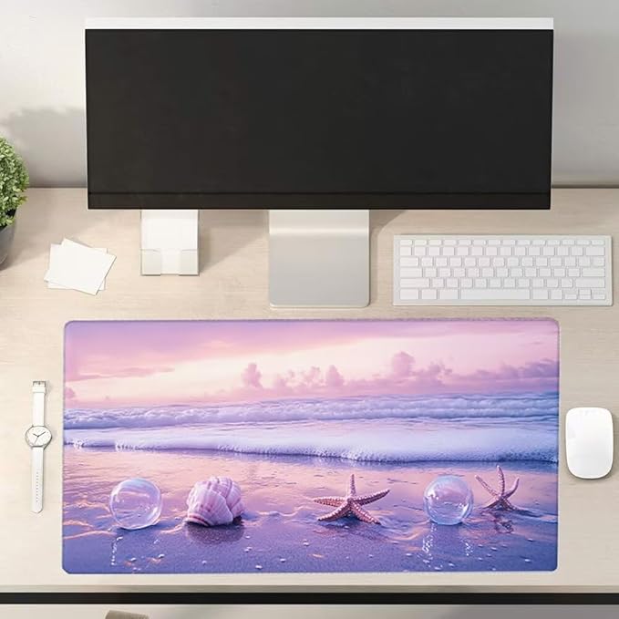 Large Mouse Pad Coastal Desk Mat Pink Office Gaming Mouse Pad with Stitched Edges 40x20in Extended Mousepad with Non-Slip Waterproof Rubber Base for PC Laptop Desk Home Office Accessories a-6722