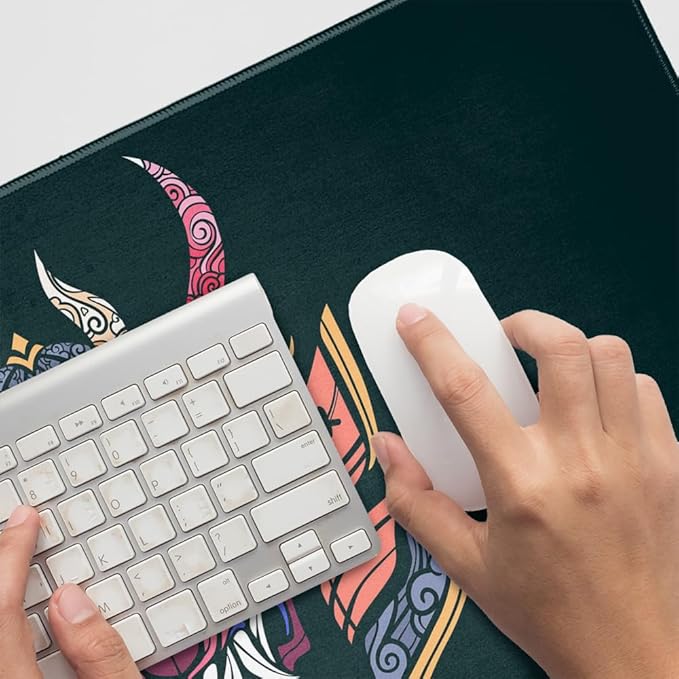 Samurai Warrior Japanese Demon Oni Mask Large Gaming Mouse Pad Desk Mat with Stitched Edges Non-Slip Base