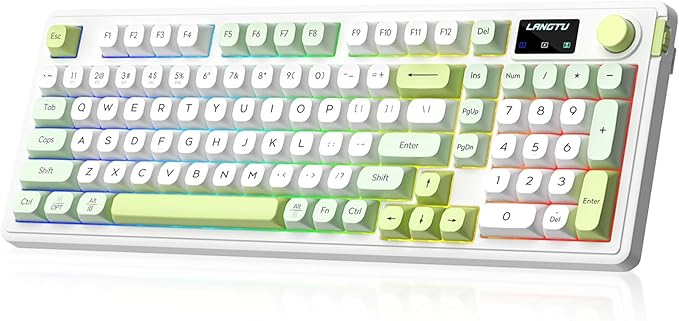 L98 Wireless Gaming Keyboard Green Cute Creamy Keyboard with Number Pad Tri-Mode BT5.0/2.4GHz/USB-C RGB Backlit Quiet Office Computer Keyboards for PC Mac Laptop (Green White)