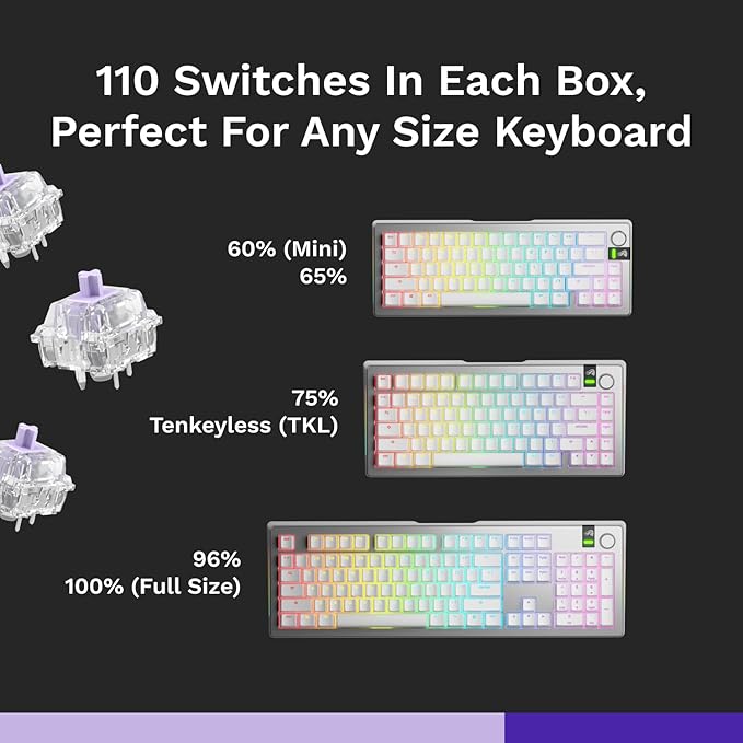 Glorious Gaming - Mako Ultralight Switches (110 PCS) Tactile Switches for Gaming and Typing Clear Design for Max RGB Pre Lubed for Hotswappable Mechanical Keyboards with 5-pin sockets
