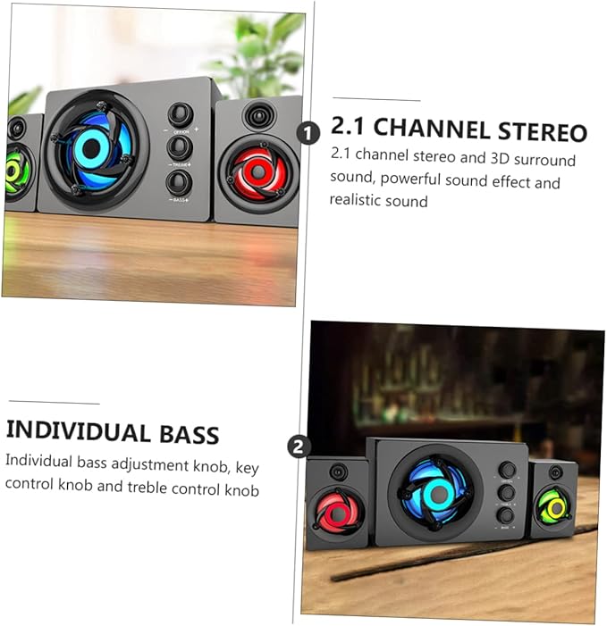 1Set Wooden Multimedia Subwoofer Speaker System Powered Desktop Loudspeaker Box for Laptop and Sound Enhancement