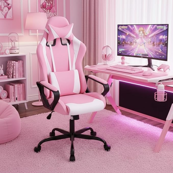 Ergonomic Office Chair Desk Gaming Chair PC Racing Chair High Back Executive Recliner Backrest and Seat Height Adjustable Swivel Rocker E-Sports Chair for Adults with Headrest and Lumbar Support