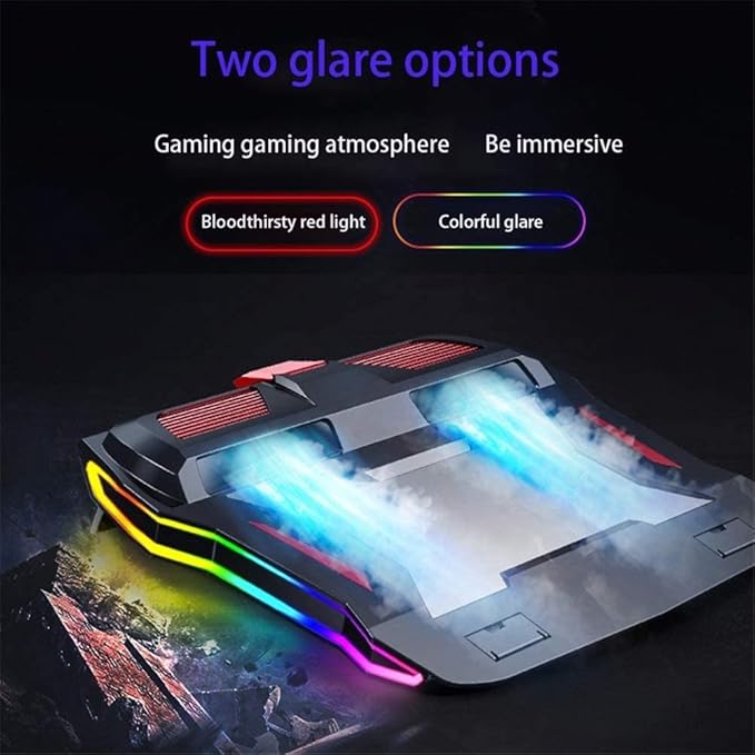 Laptop Cooling Pad for 17.3 Inch Gaming Laptop Cooler Pad with Dust Filter Flexible Rubber Ring Colorful Lights Powerful Air Flow Cooling Pad (Color : Rainbow Version) (Rainbow Version)