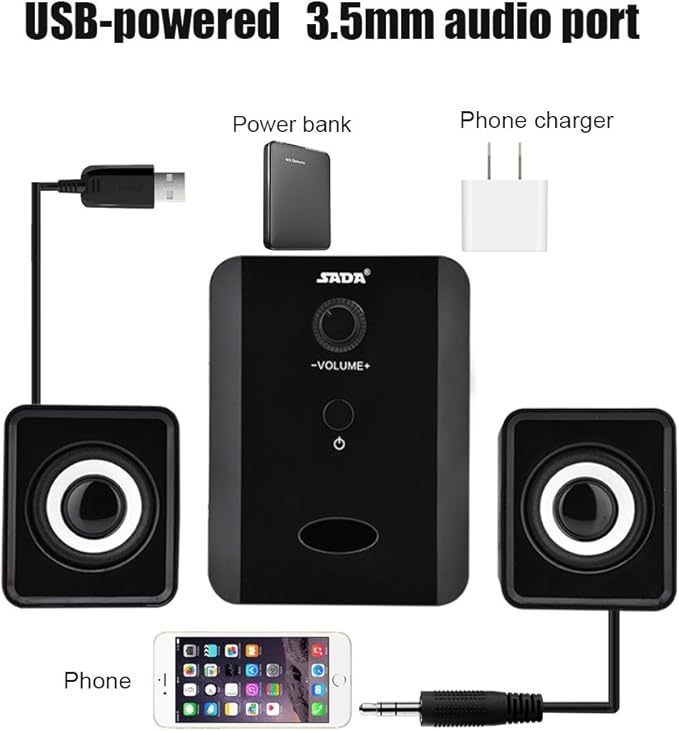 Zerone Computer Speakers Wired Subwoofer Combination Speaker - 3D Stereo Bass Speaker Fits for Computer Laptop TV and Other Audio Devices with USB(Black)