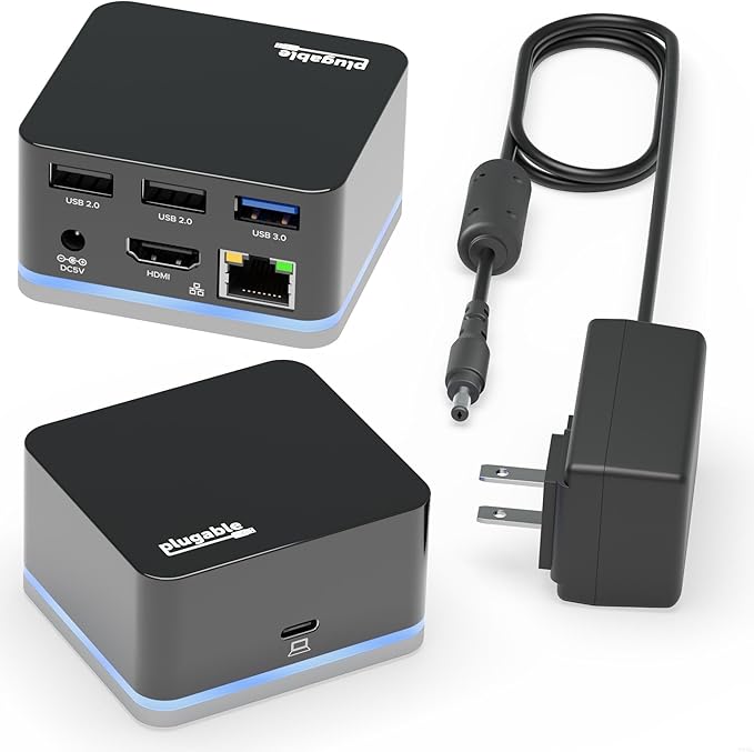 Plugable USB-C Wired Cube Mini Docking Station - Compact HDMI Gigabit Ethernet and 3 USB Ports - Works with USB-C USB4 and Thunderbolt MacBook Windows Chromebook - No Host Charging