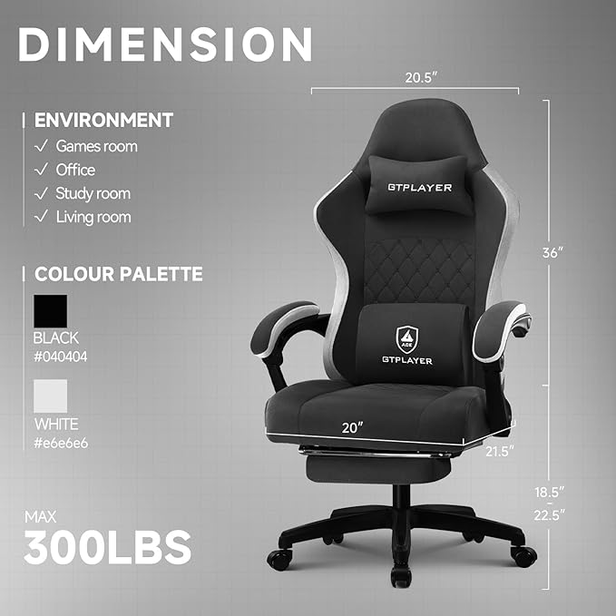 GTPLAYER Gaming Chair Fabric Computer Office Chair with Pocket Spring Cushion Ergonomic Office and Gaming Video Gaming Chair with Linkage Armrests High Back Desk Chair with Adjustable Recliner