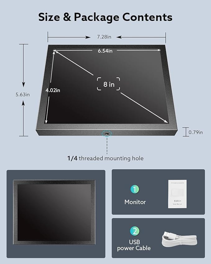 Eyoyo 8 inch Small Mini Monitor 1024x768 Resolution Car Rear View TFT LCD Screen Display with HDMI/VGA/AV Video Input for PC DVD DVR CCD 140° Wide Angle Metal Housing