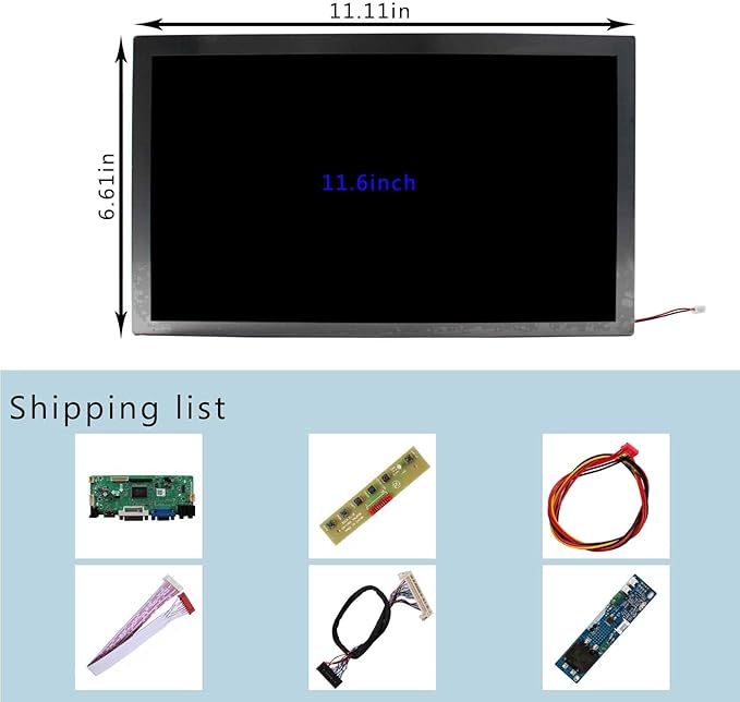 VSDISPLAY 11.6 Inch 1366x768 LCD Screen 1000 Nit High Brightness A116XW02-1000 Display Screen with DVI VGA Audio Driver Board 68676