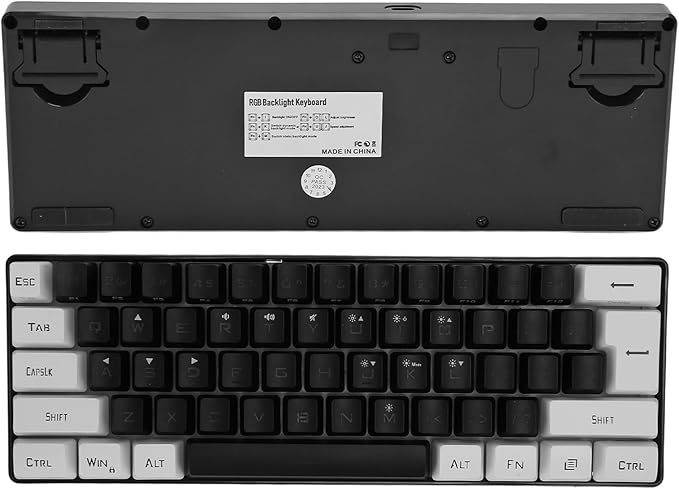 Wired Gaming Keyboard Small Compact 61 Keys Ergonomic Keyboard with LED Backlight for Office Business Travel Use (Black)
