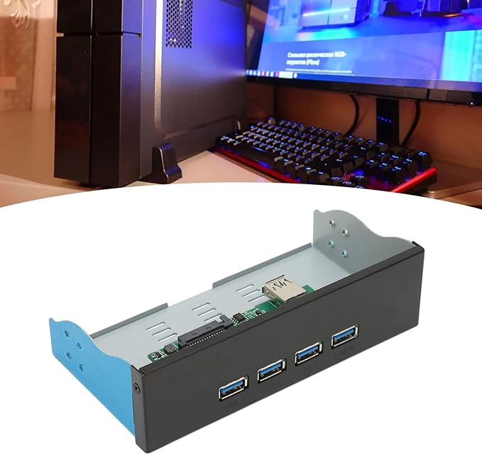 USB 3.1 Front Panel Hub 5.25in 4 Ports 10Gbps SuperSpeed Plus Plug and Play Aluminum Alloy Shell for Durability Wide Compatibility with Smartphones Tablets and More