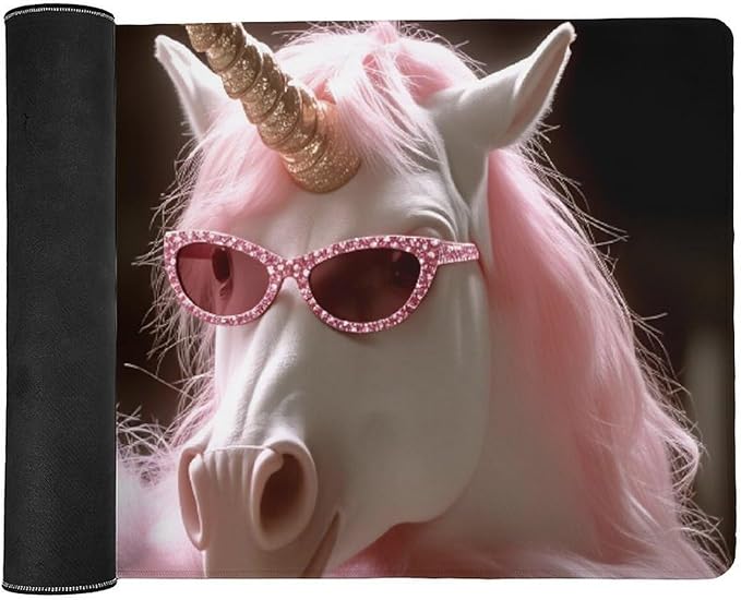 Pink Fur Glasses Unicorn Gun Gaming Mouse Pad Non-Slip Rubber Base 3XL Mousepad with Stitched EdgesWaterproof Washable Mouse Mat for Desk Home Office Gaming 35.5x16