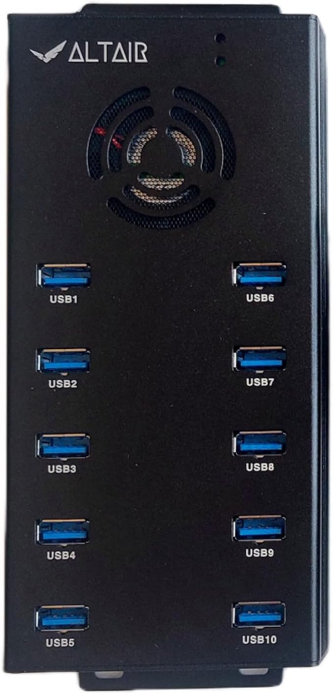 Altairtech.io 10-Port Powered USB 3.0 Hub with 12V 10A Power Adapter Multi Port Expander Fast Data Transfer USB Data Hub Splitter for Laptop PC Mobile Mobile HDD Flash Drives Miners