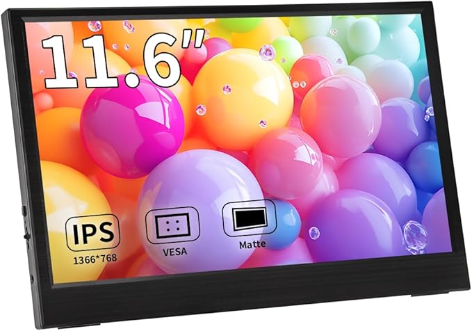 Portable Monitor IPS Small HDMI Display Dual USB-C Low Power External Screen for Laptop PC Mac Switch Rasp Pi Xbox (11.6 IPS HD)