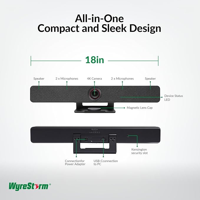4K Video Conference Room Camera with AI Auto Framing Presenter &amp Speaker Tracking 120° Wide-Angle Webcam 5X Digital Zoom 4-Mic Array &amp 2 Speakers Works with Microsoft Teams Zoom Google